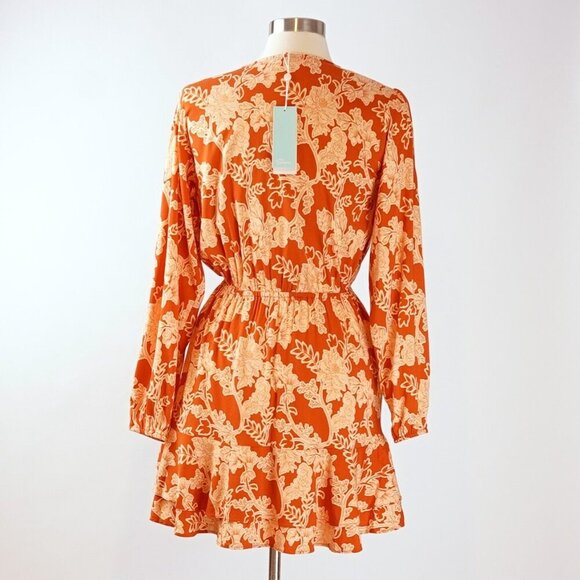 Shore Brand Orange Floral Mini Dress Long Sleeves Ruffle Hem - Size Small - NWT - Picture 3 of 7